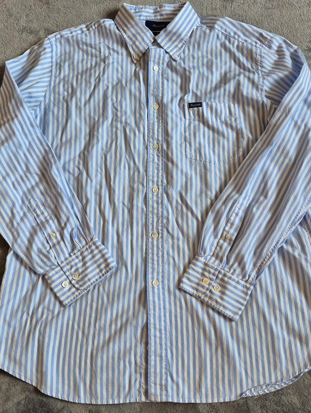 Faconnable Men's Club long sleeve Dress shirt xl Blue White Stripe Quiet Luxury